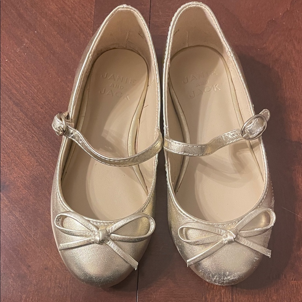 Janie and Jack Girls' Metallic Gold Mary Jane Flats with Bow